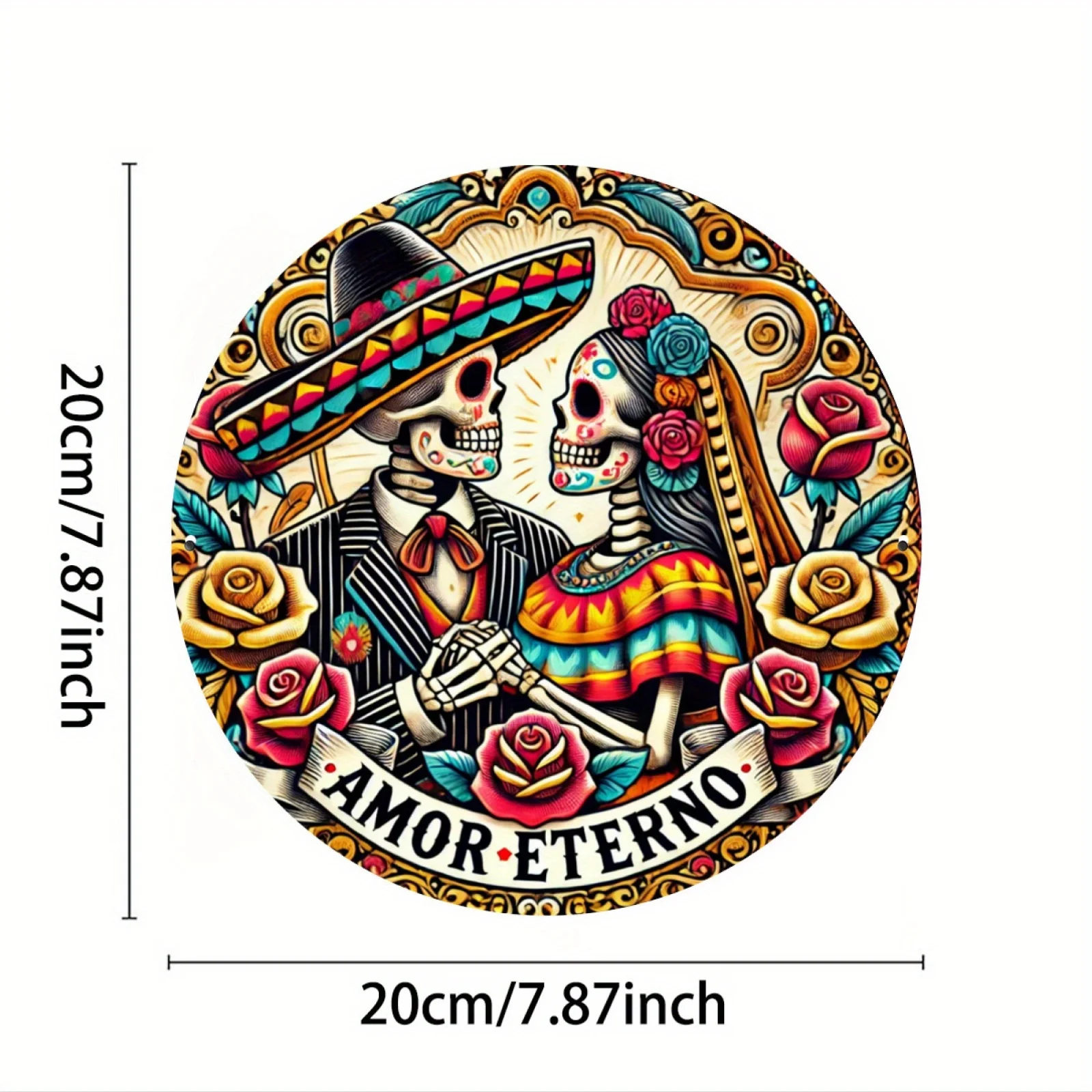 ديكور حائط من الألومنيوم Dia De Los Muertos - فن الزفاف المكسيكي ليوم الموتى مع زوجين الهيكل العظمي، الرومانسية القوطية العتيقة