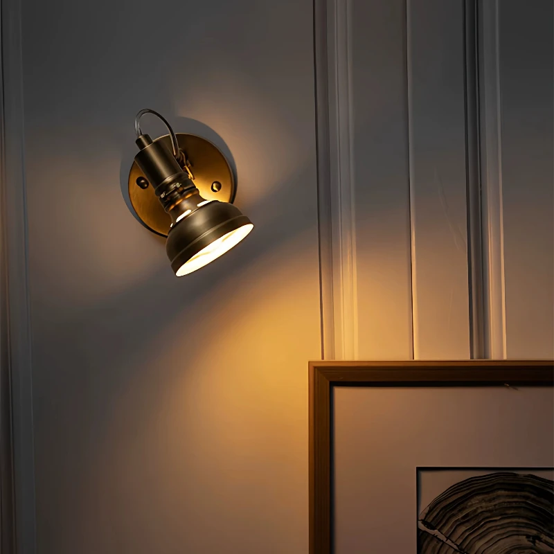 Nordic Retro Copper Wall Lamp Adjustable Angle Wall Sconce LED Study Bedroom Bedside Wall Light E14 Home Decor Sconce Light