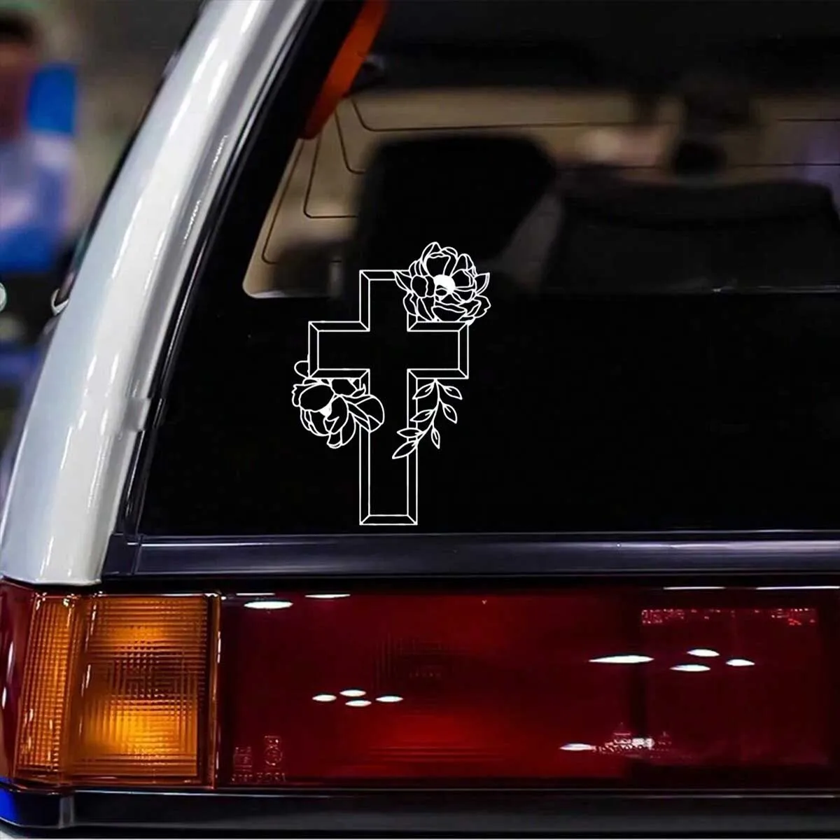 Car Cross Decal Faith Bumper Decal Cross Floral Sticker for Car,Laptop,Bottle etc.