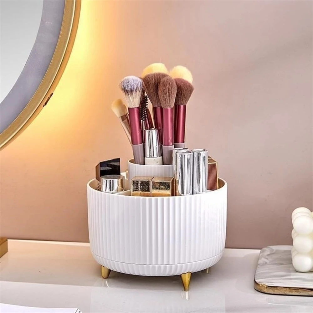 Desk Organizer, 360-Degree Rotating Pen Holder for Desk, 5 Compartments Pencil Organizer Makeup Brush Holder Pen Organizer