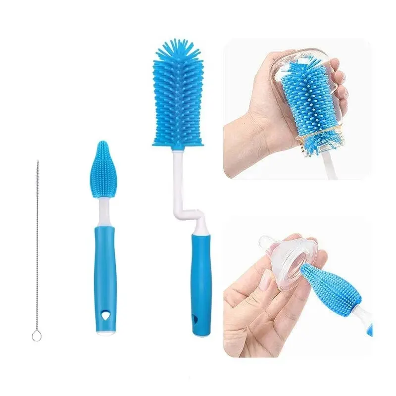 3 Piece Silicone Rubber Bottle Cleaning Brush Baby Silicone Bottle Brush Nipple Brush Cleaning Brush Bottle Silicone Brush Set