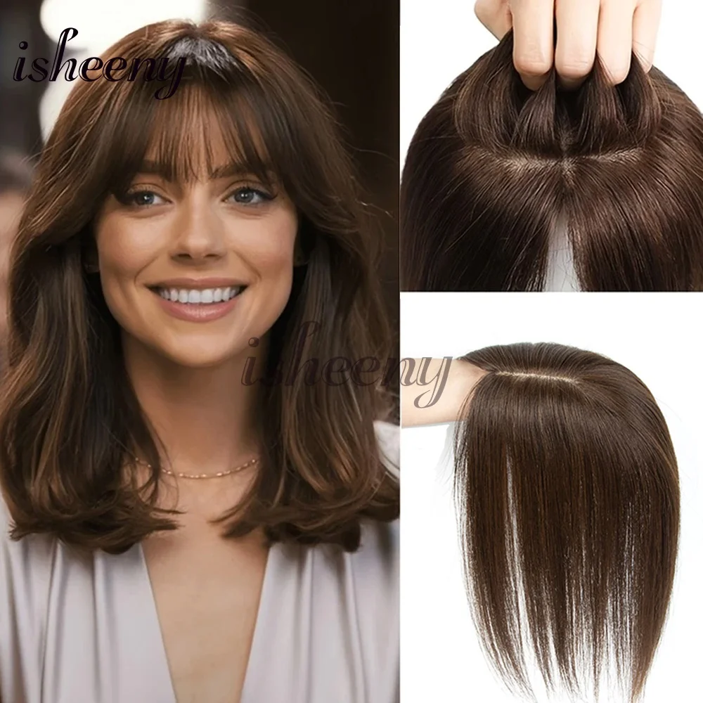 Clip In Remy Human Hair Topper 10 Inch 25cm 7x11cm Thin Breathable Base Net 3 Clips Hair Piece For Caucasian Women Cover Thinning Hair Gray Hair