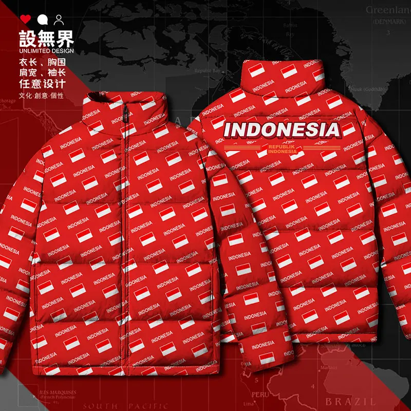 Indonesia Indonesian IDN country flag White duck down Jackets new Casual Hooded jacket Thick Comfortable mens down coat Winter