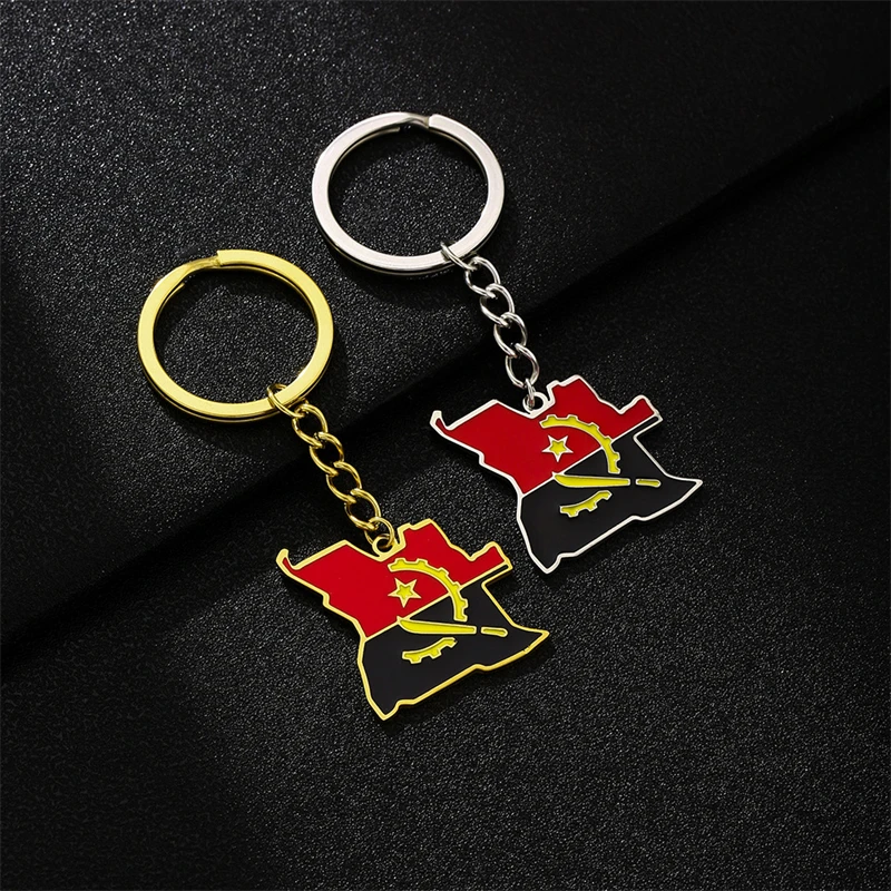 Angola Map Flag Pendant Keychain African Jewelry Angolan Country Maps Key Ring for Women Men Stainless Steel Material