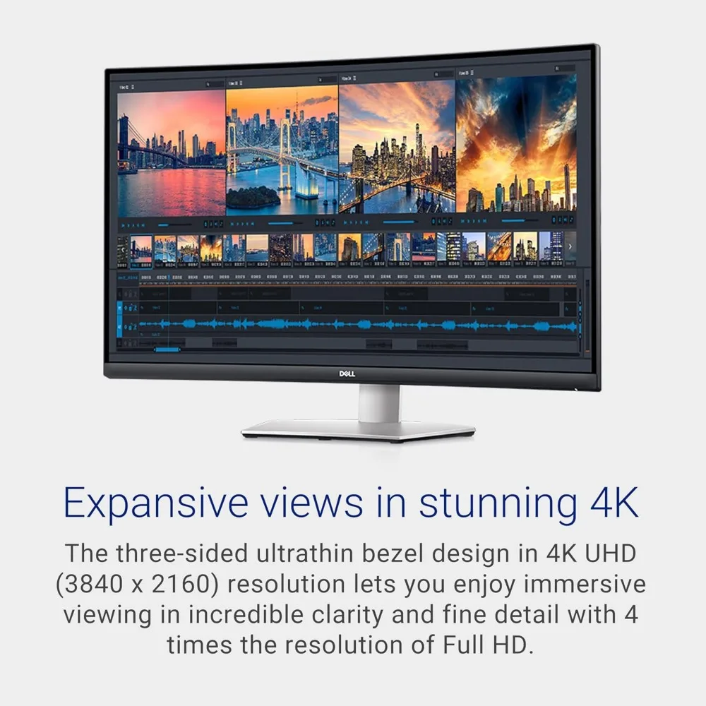 32 Inch Curved 4K UHD (3840 x 2160), VA Ultra-Thin Bezel Monitor, 60Hz, 4MS Response Time, 90% DCI-P3, 99% sRGB