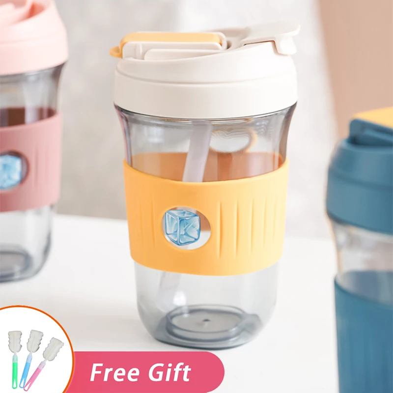 

Summer Travel Simple Mug Double Drinking Coffee Cup 600ml Plastic Tumbler Cute Water Bottle For Girl Portable Sport Straw Kettle