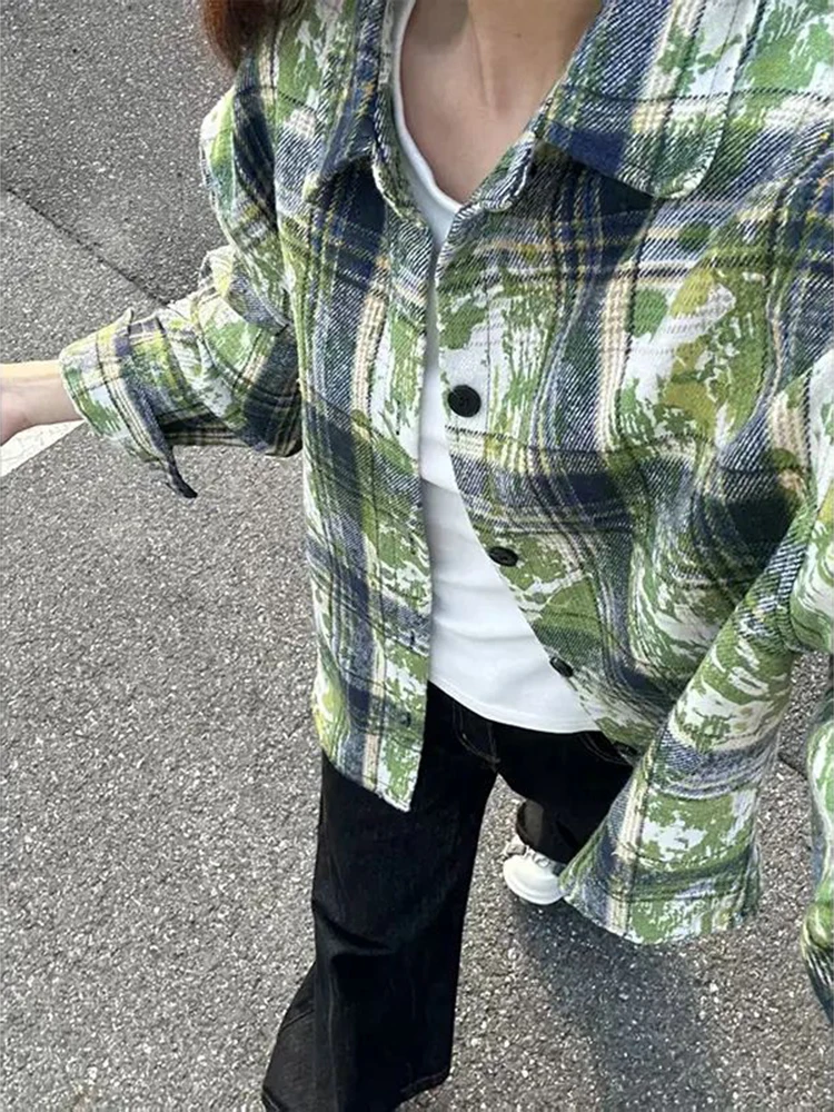 

Мужская куртка в стиле тай-дай с клетчатым узором, длинная, с воротником, для пар, в американском ретро-стиле, с защитой от солнца