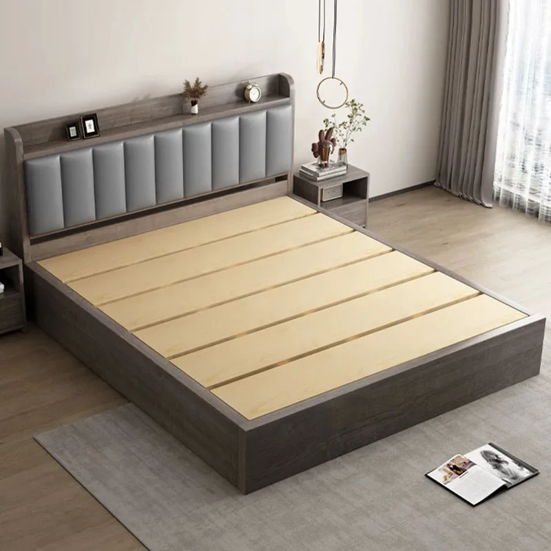Simple Beauty Bed Floor Modern Queen Double Space Saving Sleeping Safe Bed European Design Letto Matrimoniale Trendy Furniture