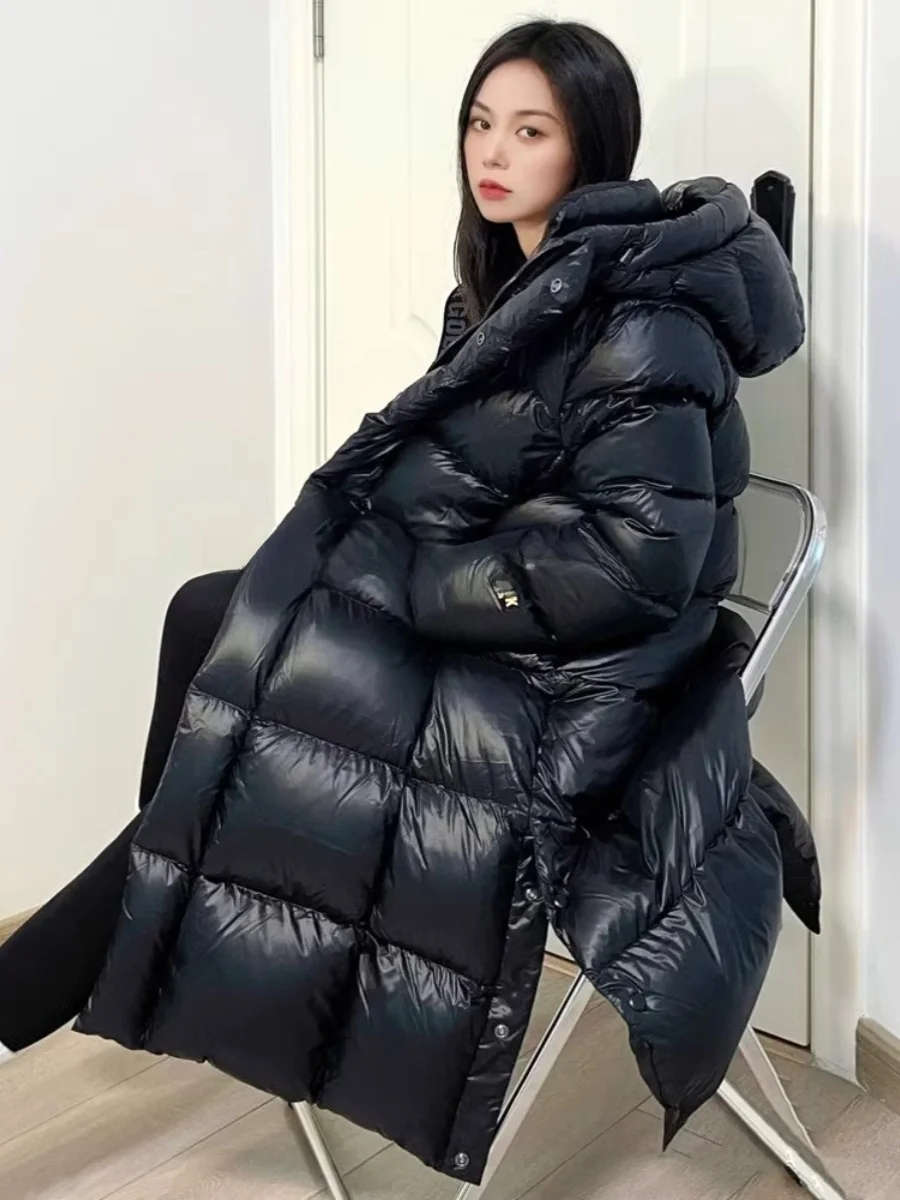 

ROUJE KEFSS Black Gold Thickened Long Duck down Jacket Women's Coat Winter 2023 Rectangular Shape Sandalwood Pear Straight