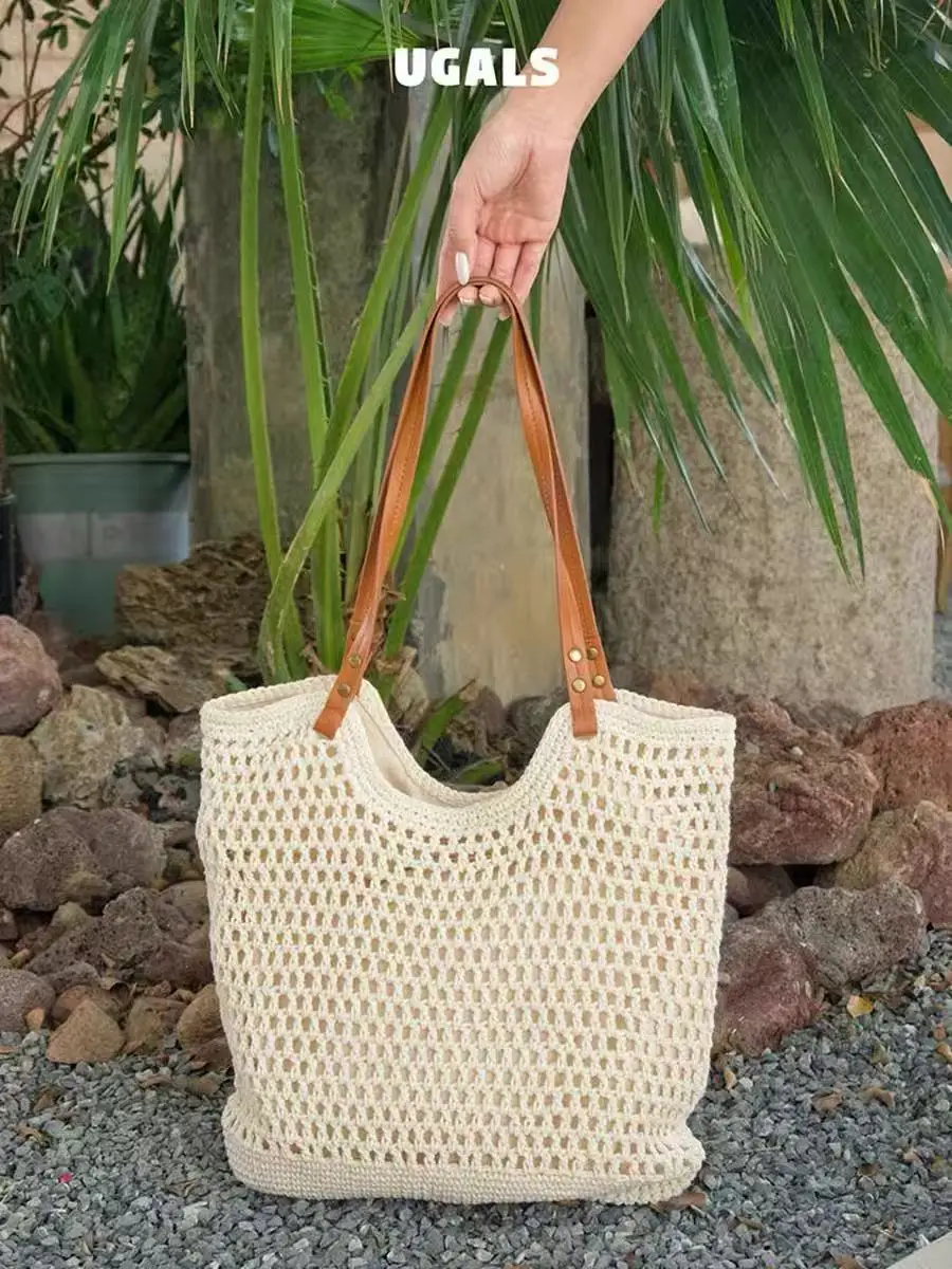 

Fashion Hollow Out Straw Woven Handmade Women Handbag Large Capacity Shoulder Bag Casual Tote Bag Summer Holiday Beach Bag