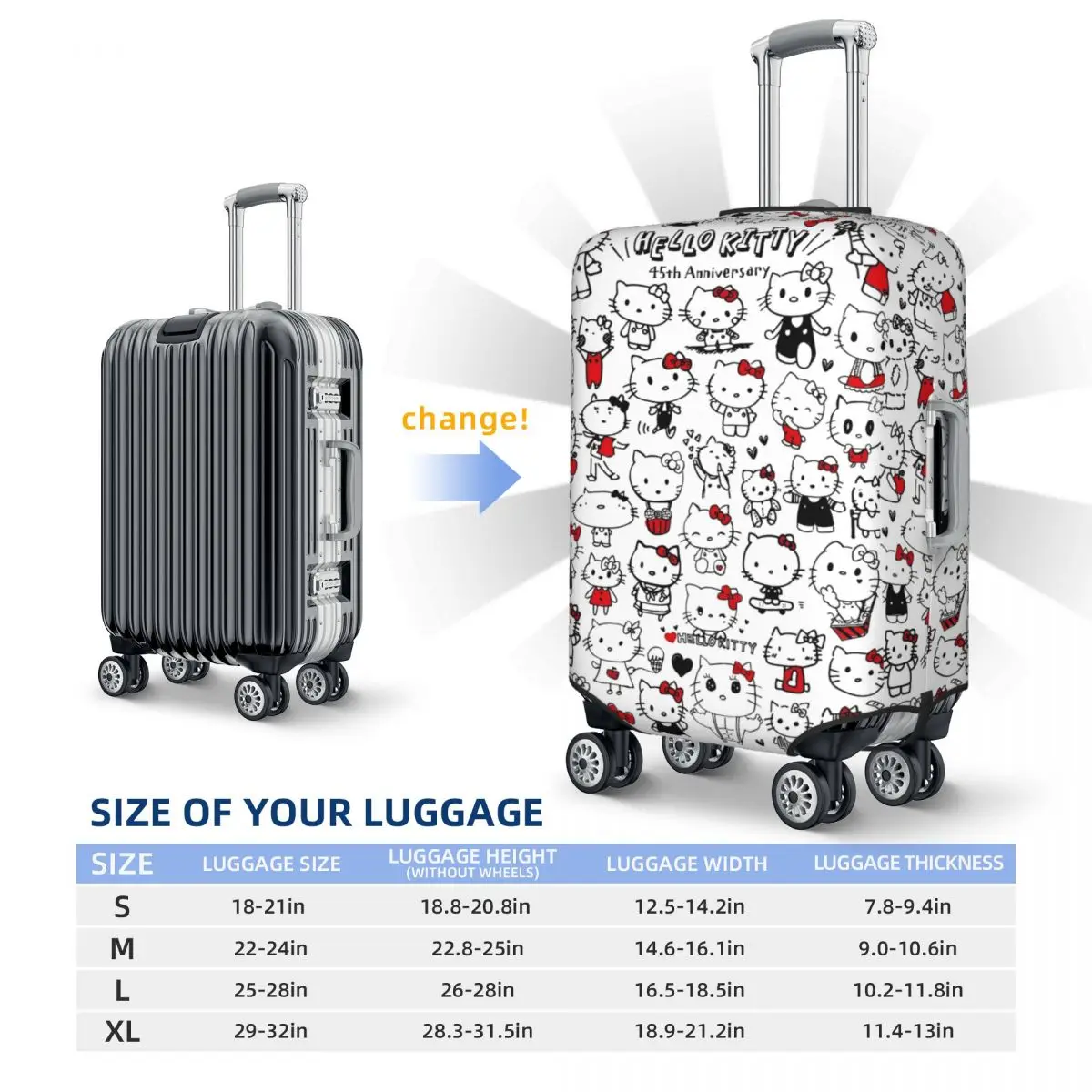 Anime Hello Kitty Y2k Kawaii Suitcase Cover Strectch Business Protection Luggage Supplies Vacation