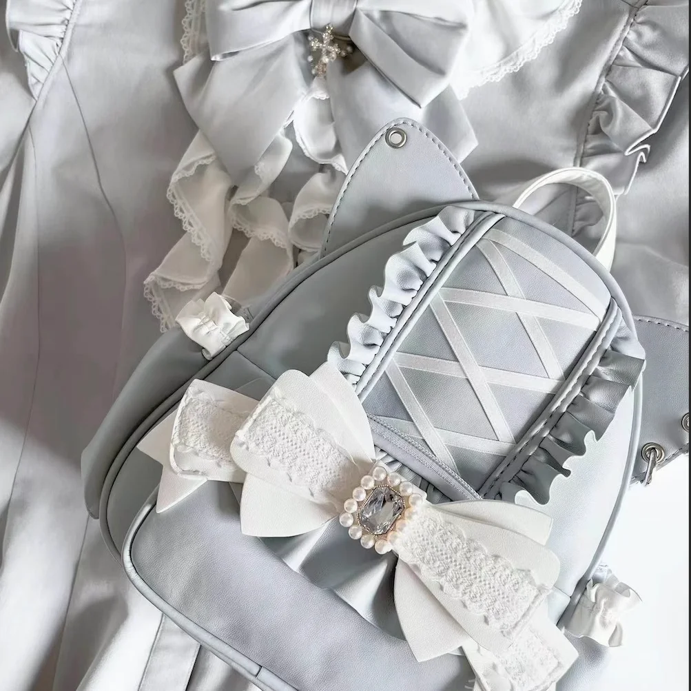 Backpack Cat Ear Diamond Bow Ruffles Bags Women Japanese Subculture Mine Style Versatile Sweet Cool Girl Lolita Kawaii Back Pack