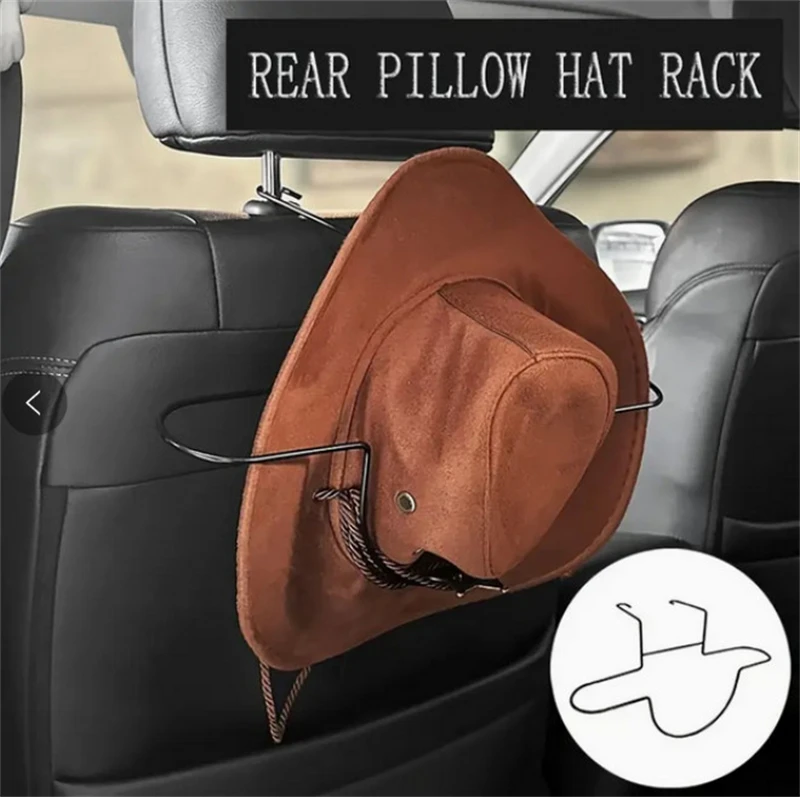 Car Cowboy Hat Holder Seat Back Headrest Mount Heavy Duty Steel SUV Truck Auto Cowgirl Hat Coat Hanger Organizer Metal Rack Car