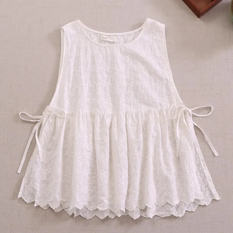 Sweet Forest Sle-Chaleco bordado de algodón puro, Top Svel, prendas de vestir exteriores de verano, informal, cómodo, holgado, redondo Ne