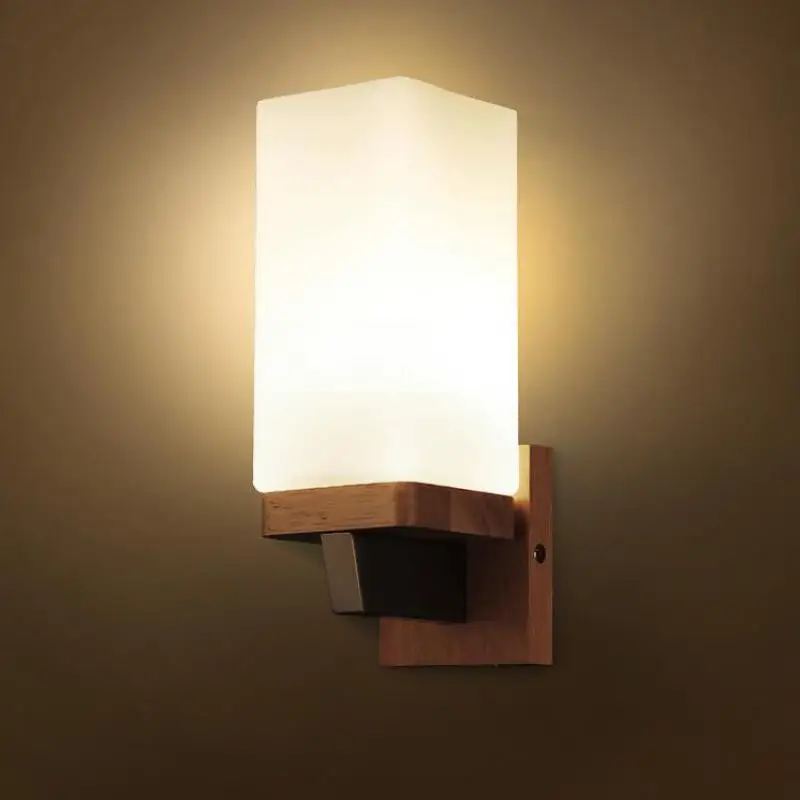 

Art deco Project glass sconce E27 LED Wall Lamp for Bedroom Hotel Guest room Nordic Porch Corridor Wood Wall Lighting fixture