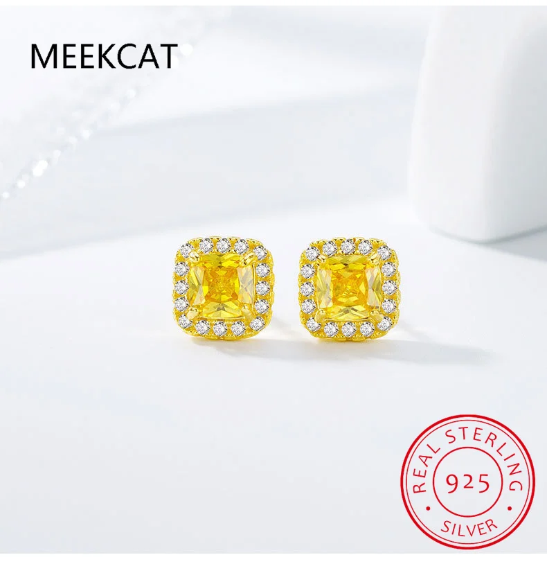 

Square Natural Yellow Citrine 925 Sterling Silver Geometric Stud Earrings for Women Statement Fashion Gemstone Jewelry Gift