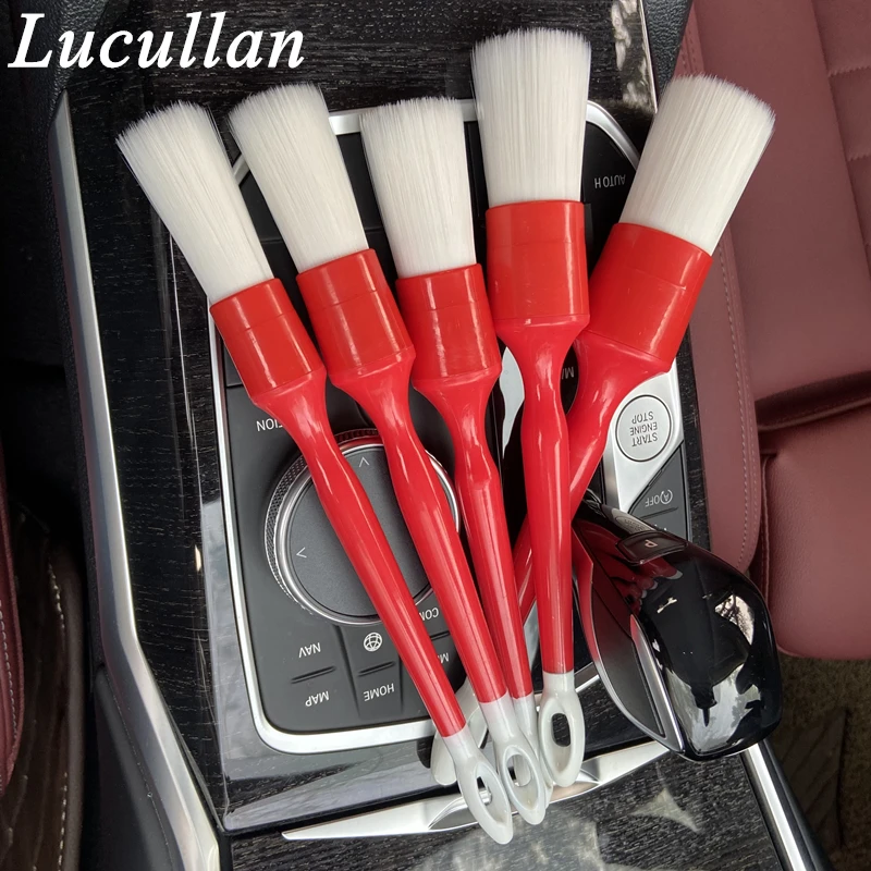 Lucullan Red Handle Car Detailling Brushes 5 PCS Set Soft Hair Auto Accessoires Interiors Wheels Cleaning Tools