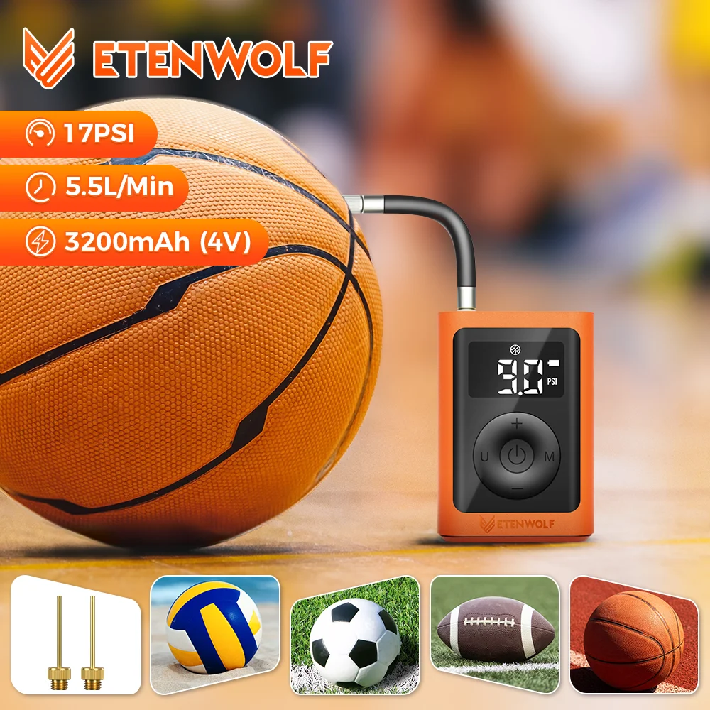 ETENWOLF P300 Plus Electric Ball Pump 3200 mAh Inflation and Deflation Basketball Pump with Ball Needles for Sports Balls