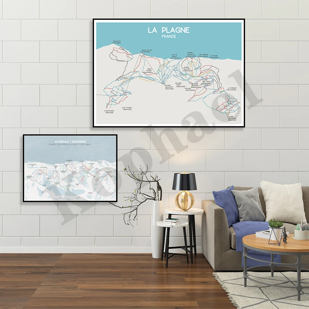 French Alps. Avoriaz. La Plagne. Cavaliers. Courchevel. Escape Mountain. Châtel. Ski Map Poster