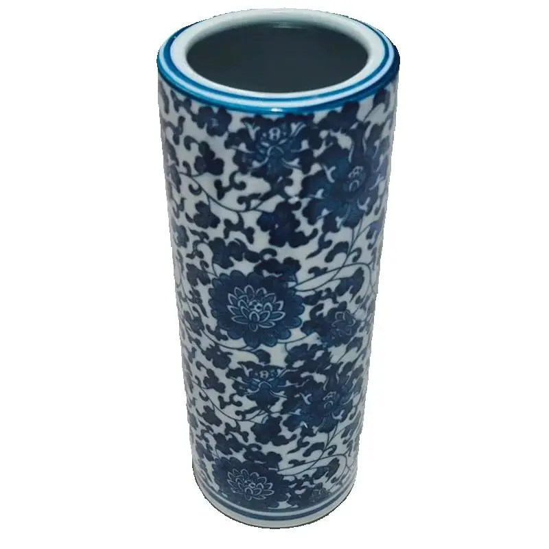 

Chinese Old Blue White Porcelain round Vase Entangled Lotus Pattern Traditional Asian Decorative Floor Standing Artwork