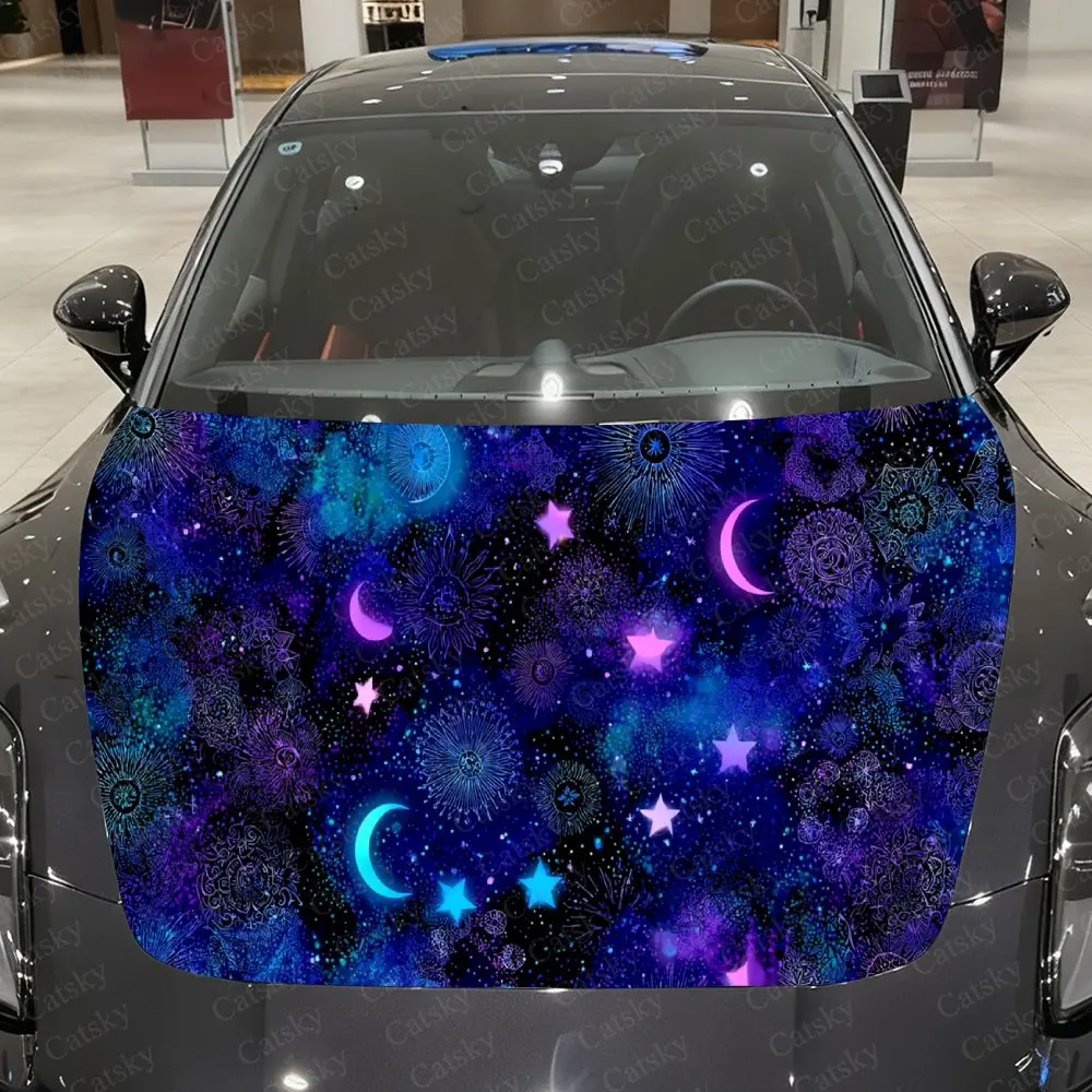 虹色の星空波模様カービニールラップ、pvc防水カーフードステッカー、自己粘着性耐傷ステッカー
