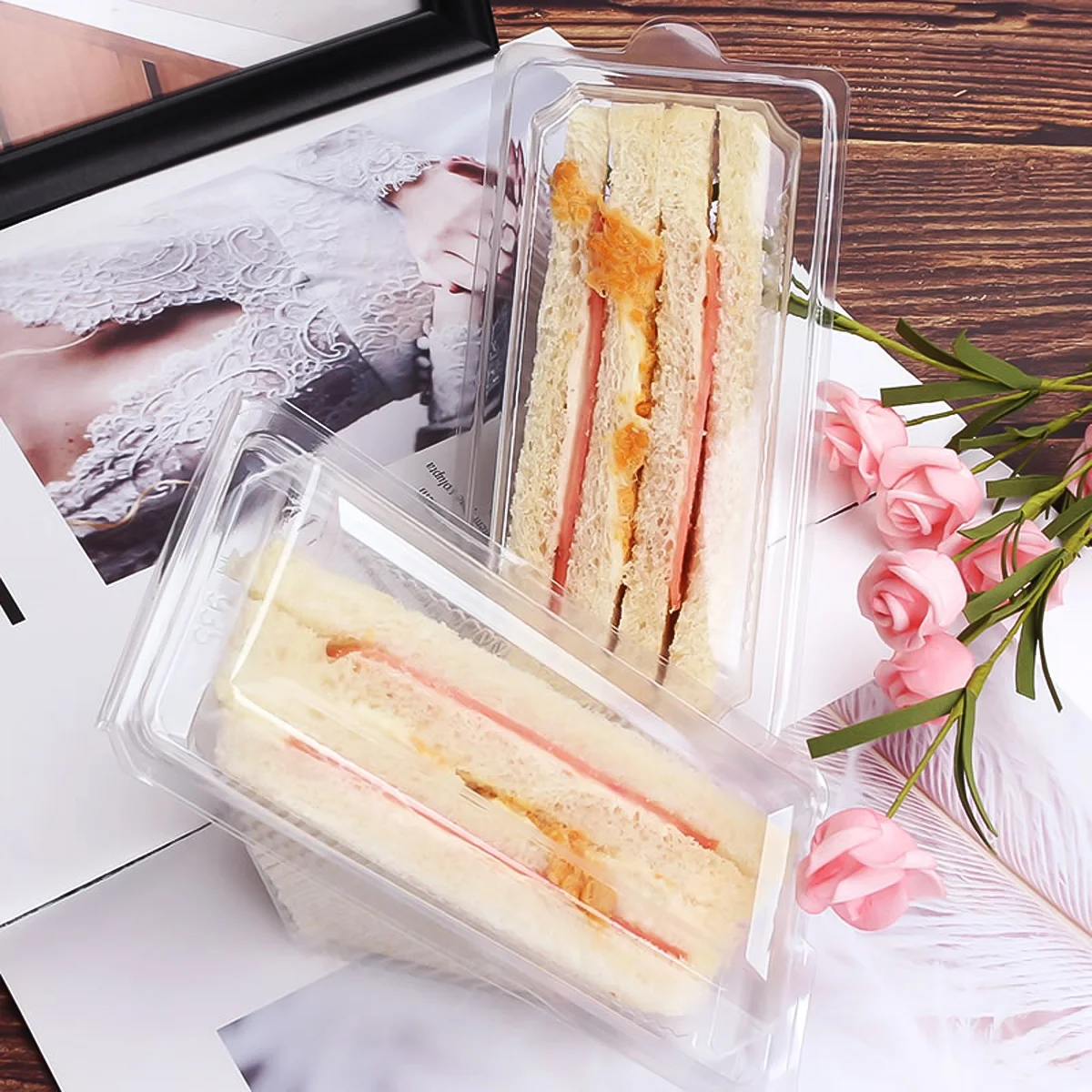 

100 Pcs Packing Box Pies Holder Food Containers with Lids Dessert Biscuit Cake Slice Plastic Sandwich Triangle Lunch Baking for