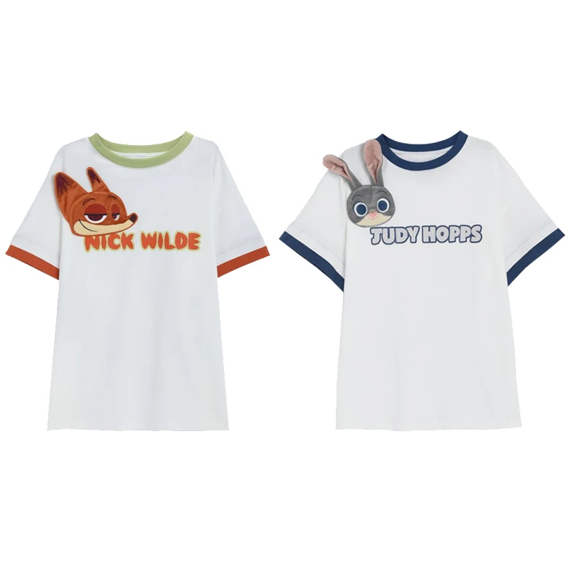 Disney Judy Nick three-dimensional couple short-sleeved anime peripheral loose, comfortable versatile bestie casual t-shirt top