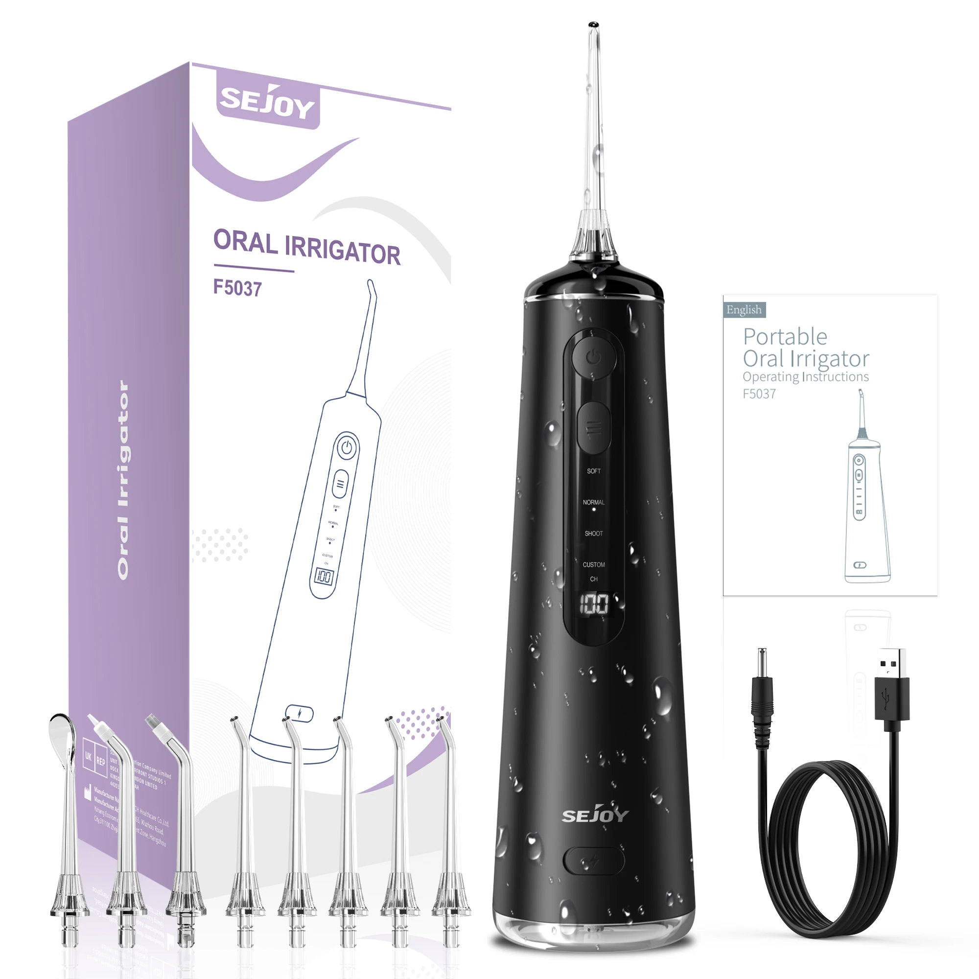 

SEJOY Oral Irrigator Dental Water Flosser Teeth Whitening Portable Dental Water Jet Floss 300ML 4 Cleaning Model 360° Rotation