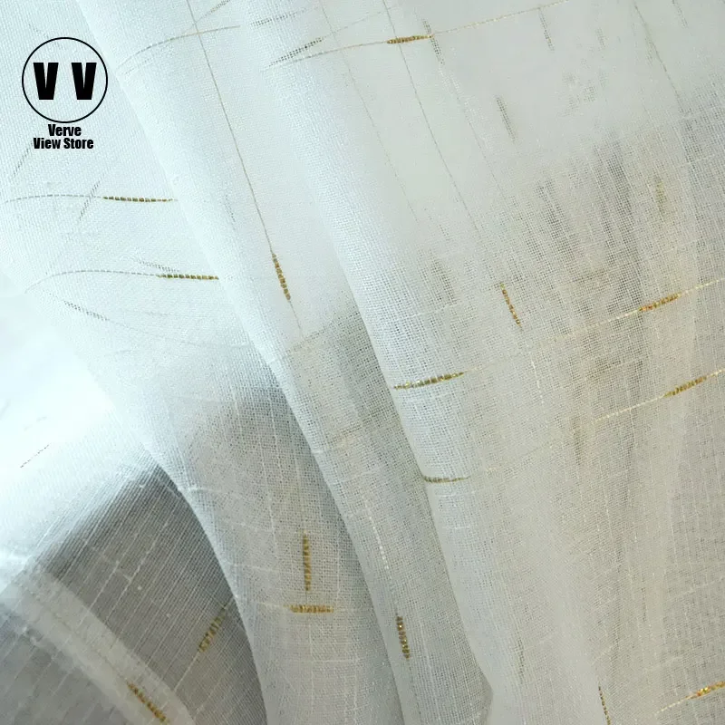 

Modern Linen Tulle Curtain Window Screening Drapes for Living Room Gold Plaid Sheer Voile Curtains for Kitchen Blind Home Decor