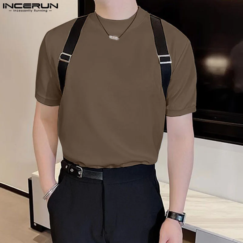 INCERUN Men T Shirt Patchwork Summer O-neck Short Sleeve Casual Men Clothing Streetwear 2024 Korean Style Fashion Male Tee Tops