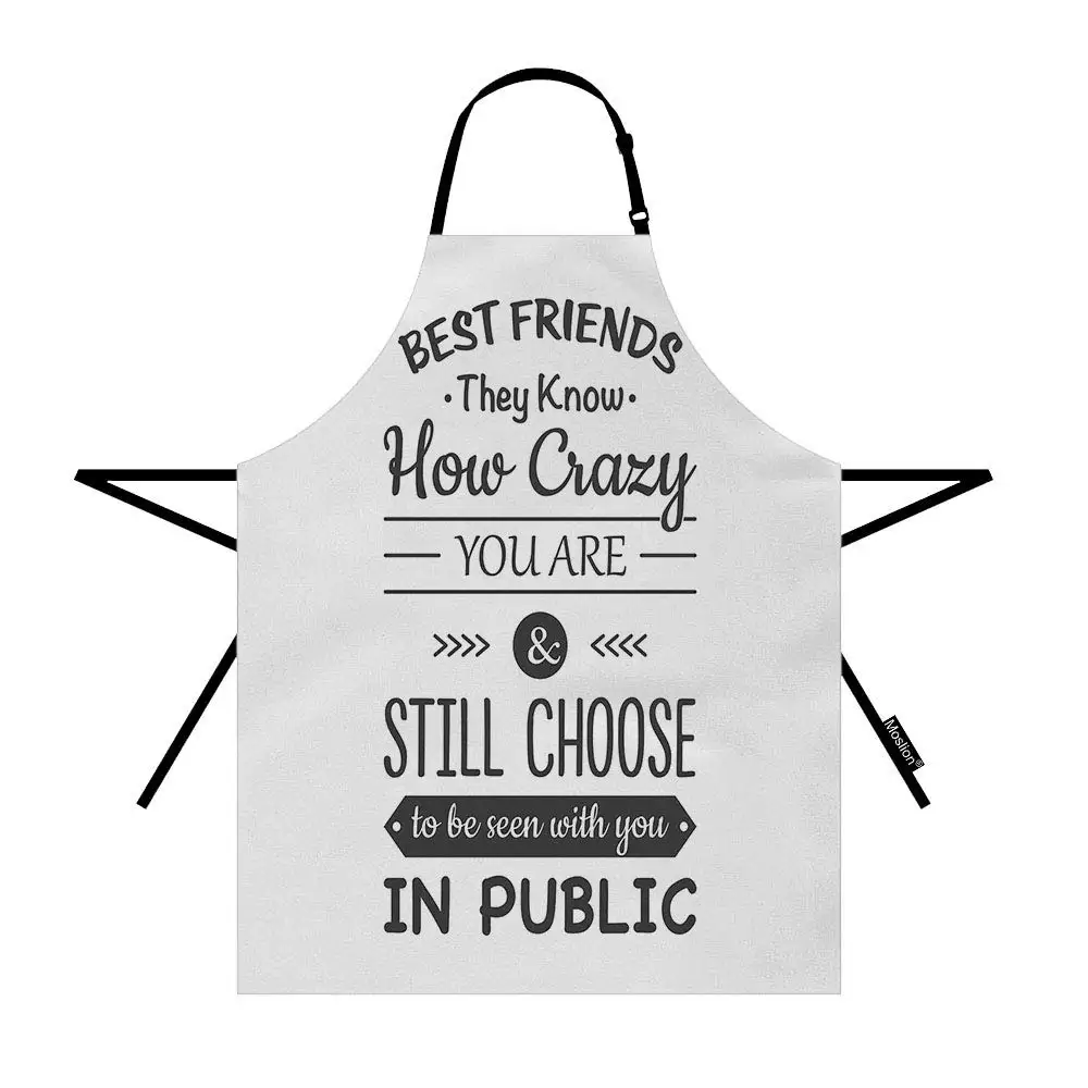 Quote Apron Best Friends Word Line Arrows Kitchen Chef Waitress Cook Aprons Bib with Adjustable Neck for Women Men