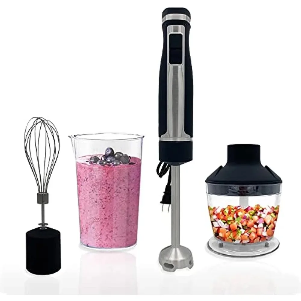 and Food Processor - Includes 3 Attachments, 20 oz BPA-Free Jar, and Storage Tray - Stainless Steel