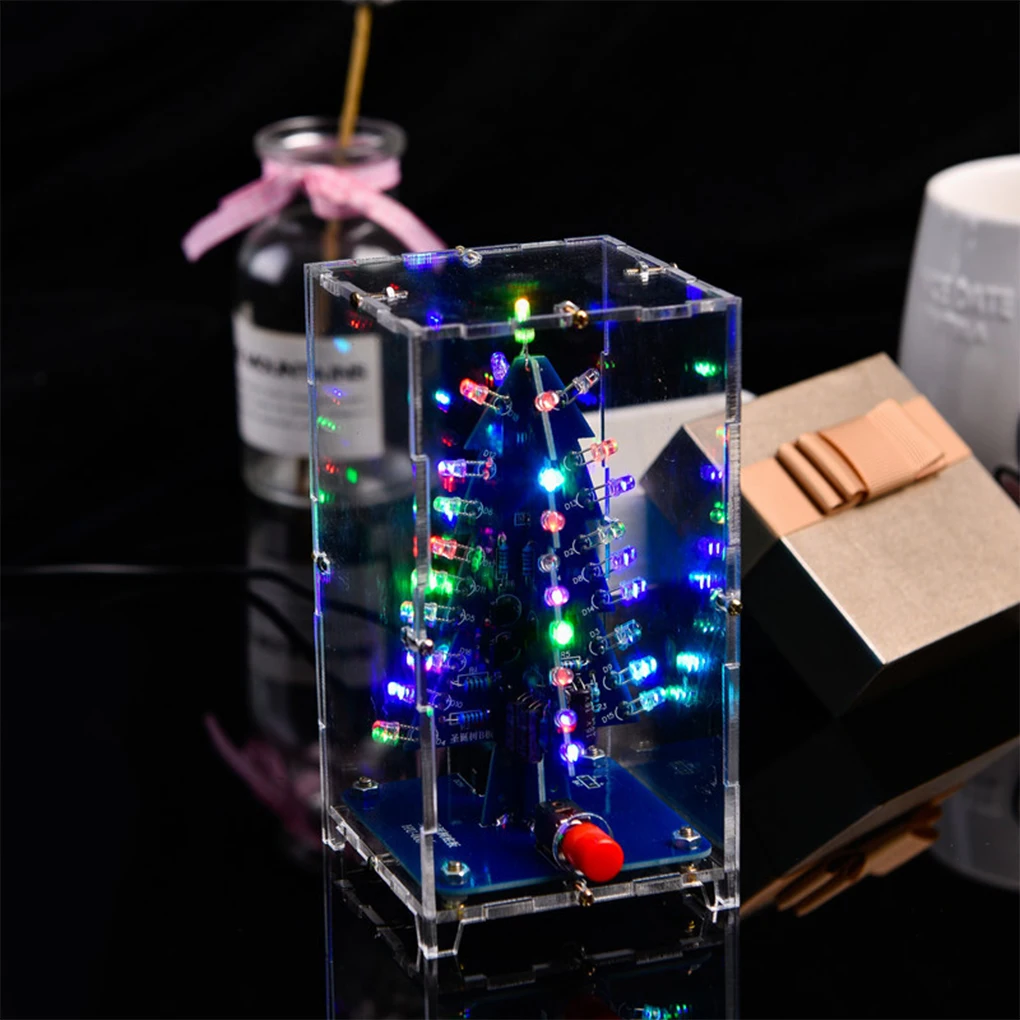 Xmas Tree DIY Kits RGB LED Flashing Tree DIY Kits Electronics Soldering Colorful 3D for Soldering Practice Learning