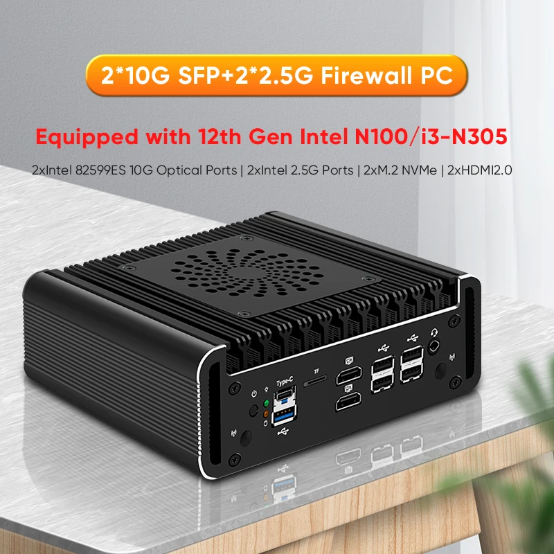 Fanless Intel I3 N305 N355 Industrial Mini PC Micro Firewall Appliance, 2 *i226 LAN Ports 2x10G SFP+ Home Network Pfsense Pc