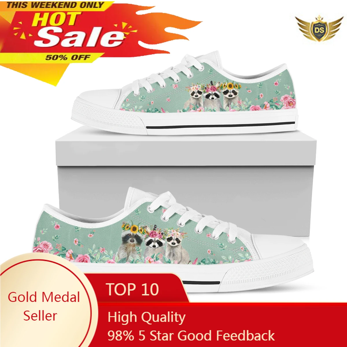 

Pink Raccoon Floral Casual Shoes Low Top Women Canvas Shoes Fashion Flats Brand Students Sneakers New Spring Autumn