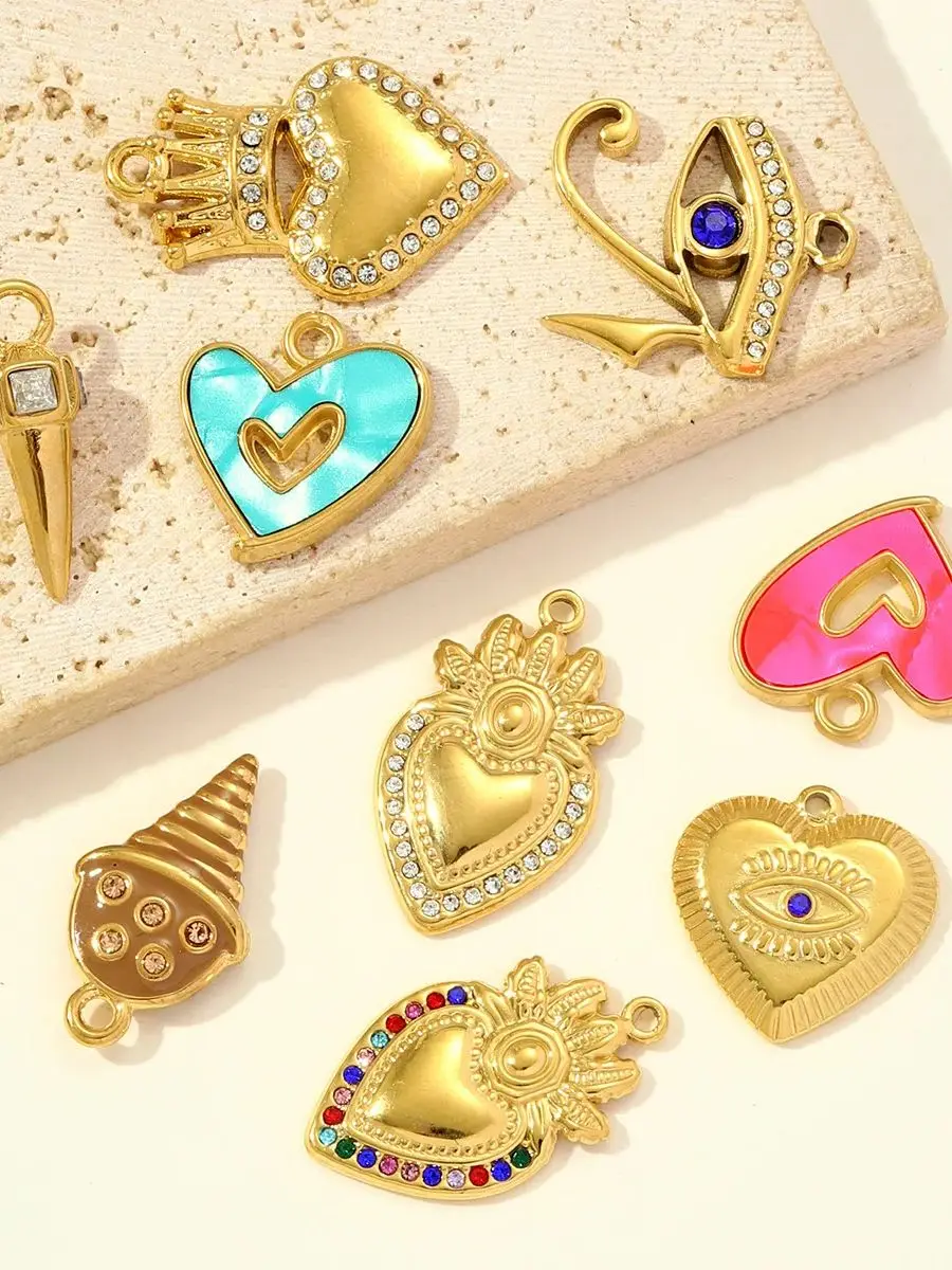 Collier pendentif œil de Bruce en acier inoxydable, 3 pièces/lot, couronne en strass, cœur d'amour, breloque DIY pour femmes, cône de crème glacée, bijoux