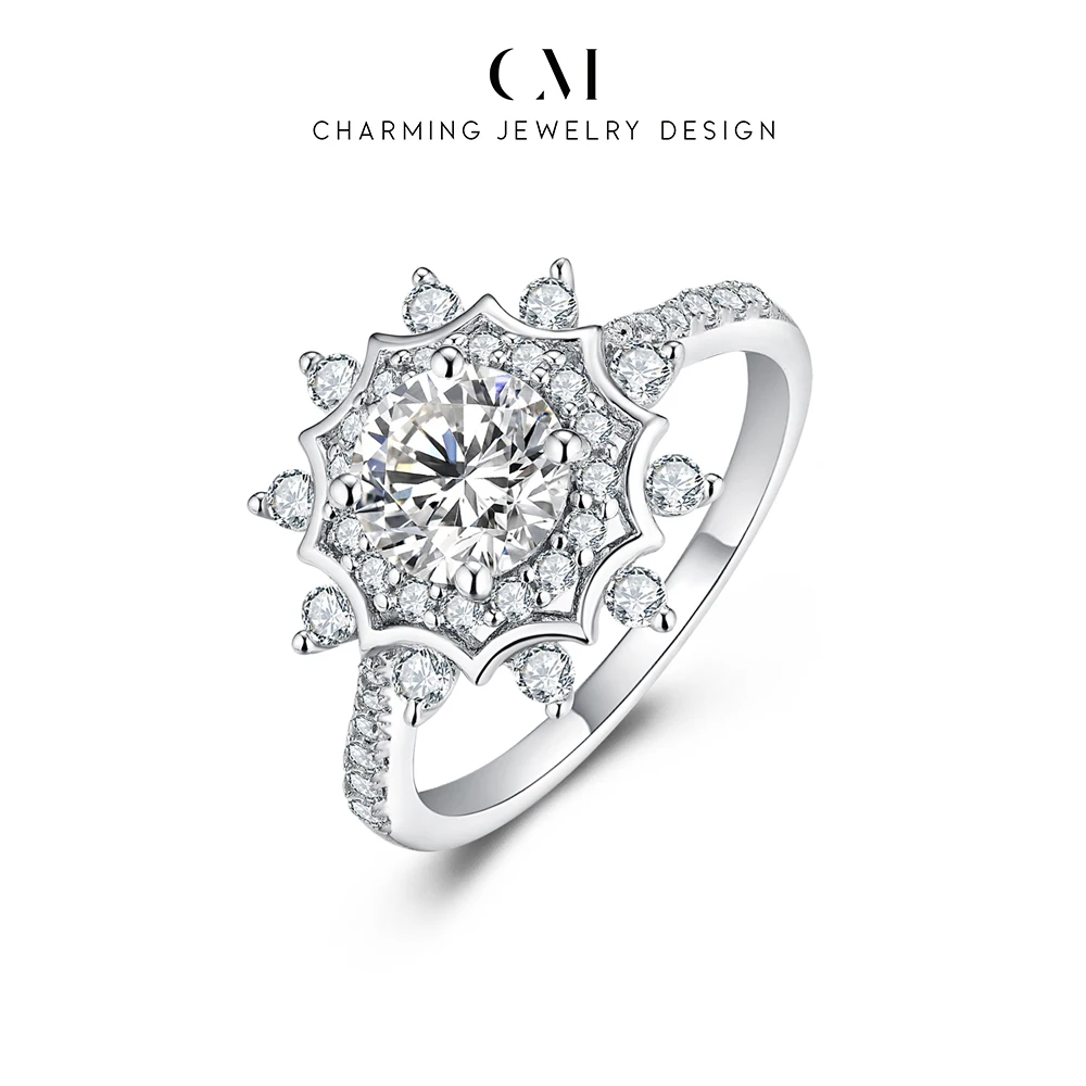 CHARMING Vintage Flower Shining Moissanite Ring S925 Silver for Women Dinner Party Jewelry Birthday Gifts Anniversary Engagement