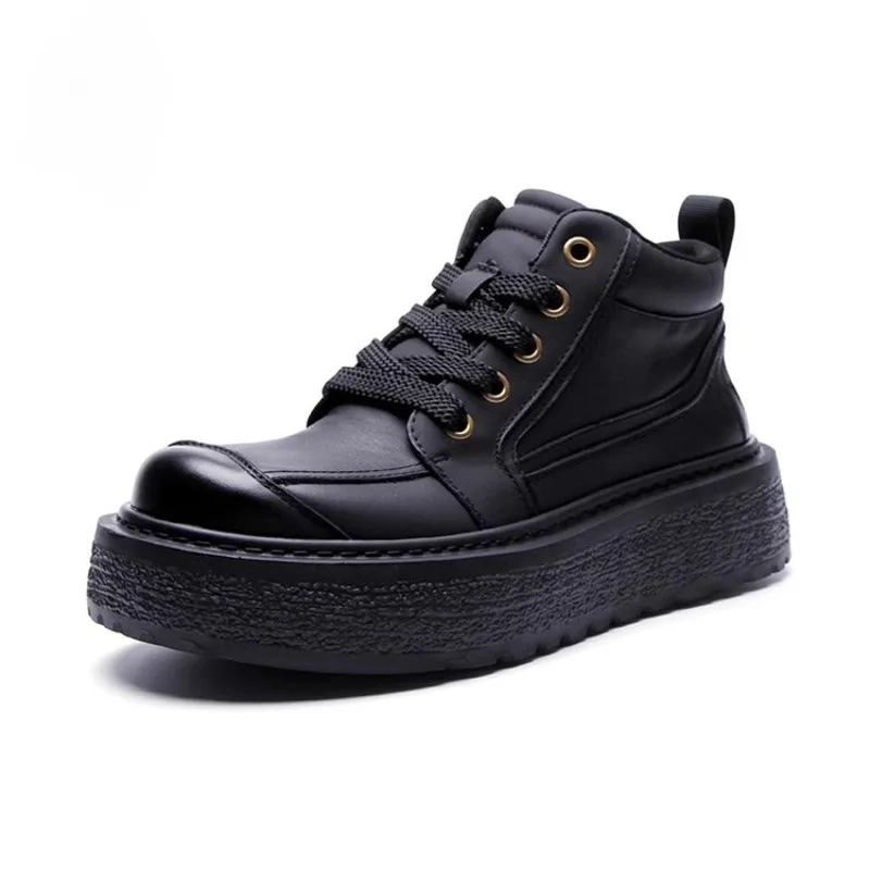 

Designer High Top Men's Shoes Genuine Leather Thick Bottom Casual Work Spring Autumn Sport Shoes Male Sneakers Flats