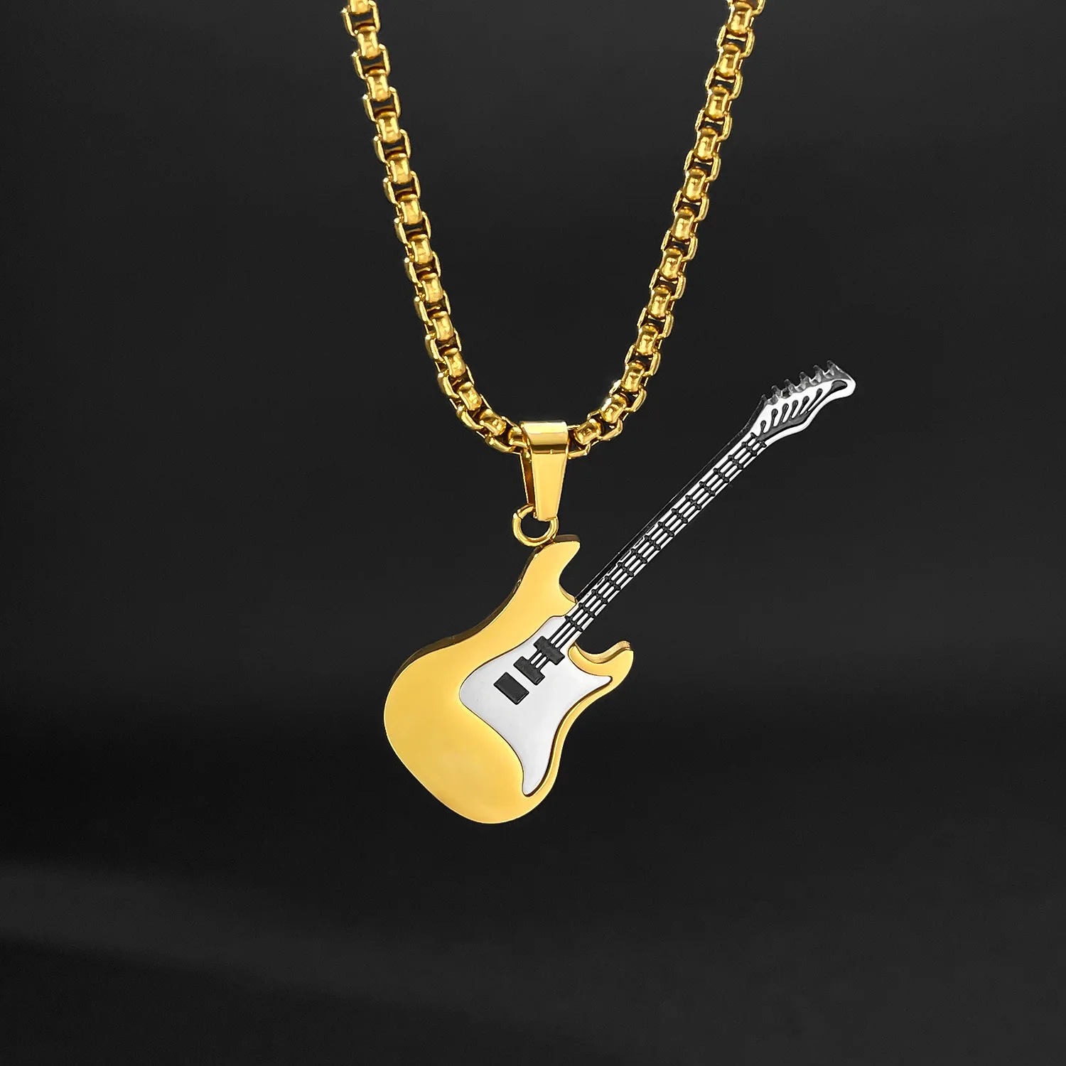 Men Women Musical Instrument Guitar Pendant Chain Necklace Stainless Steel Music Lovers gift
