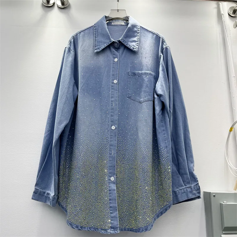 

Женская джинсовая рубашка SuperAen с ромбовидным узором в стиле пэчворк, свободного кроя, с длинными рукавами, на одной пуговице, весенняя новинка, куртка-кардиган