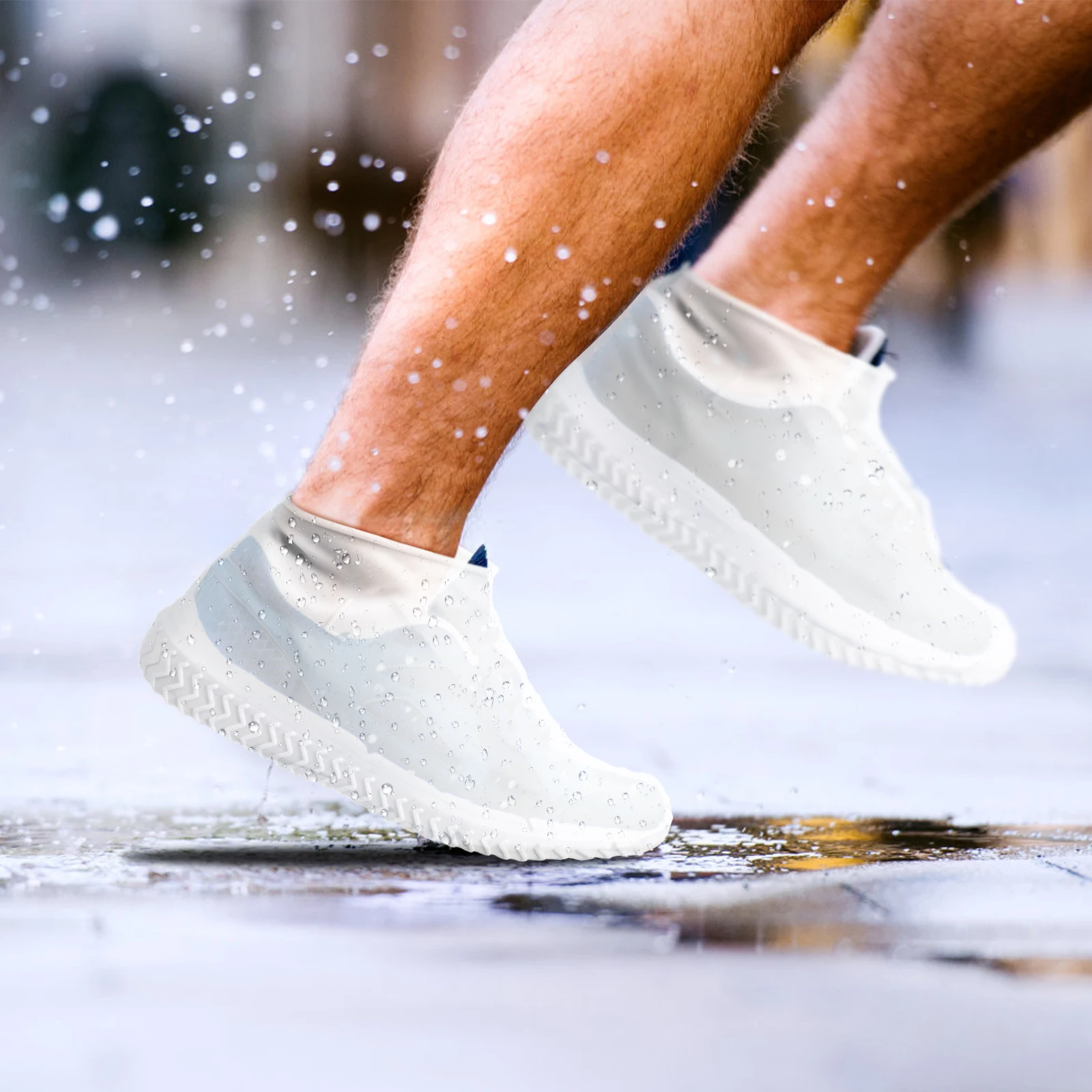 

2pcs 2 Pairs White L Size Waterproof Silicone Shoe Covers Rainy Days Nonslip Outdoor Reusable Lightweight Shoe Protectors Boot