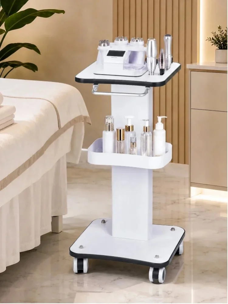 Ulepszony 3-warstwowy wózek do przechowywania 360 ° Obrotowy wózek do salonu kosmetycznego SPA, wózek do przechowywania urządzeń i umieszczania sprzętu kosmetycznego w pomieszczeniach. — 2
