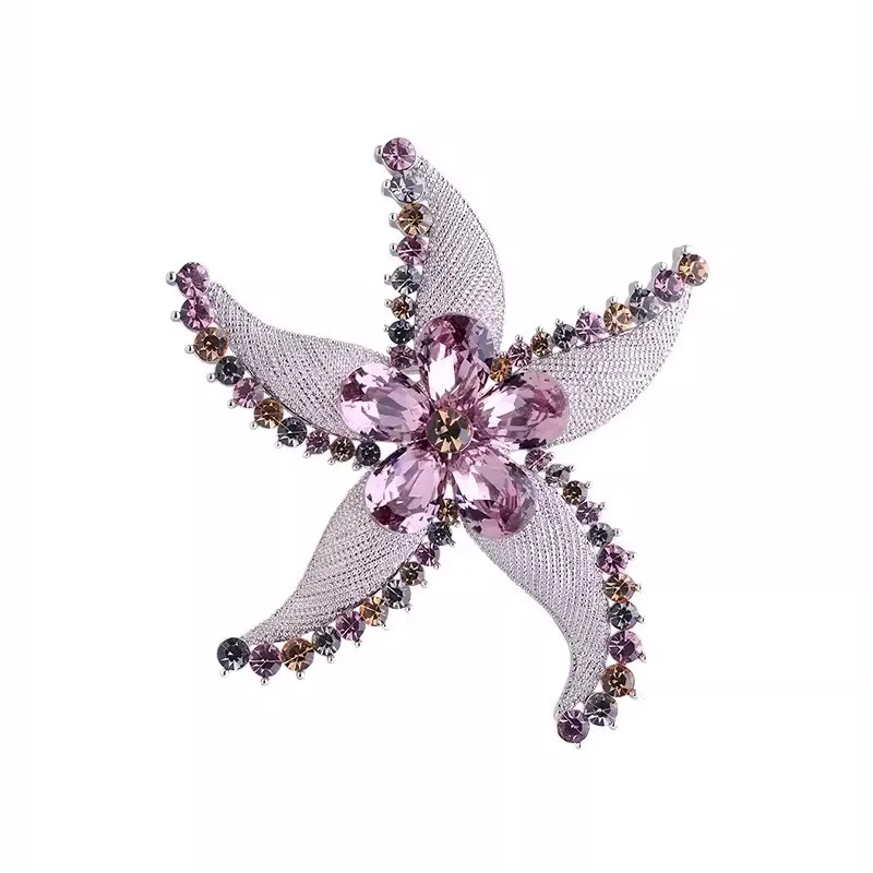 Luxury Crystal Sea Star Brooches For Women Men Fashion Large Rhinestone Starfish Brooch Pins Party Office Jewelry New Year Gifts