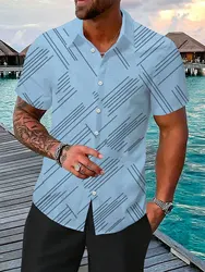 2024 Men's striped print short-sleeved lapel button Shirts street casual Hawaiian shirt large size XS-6XL fast delivery