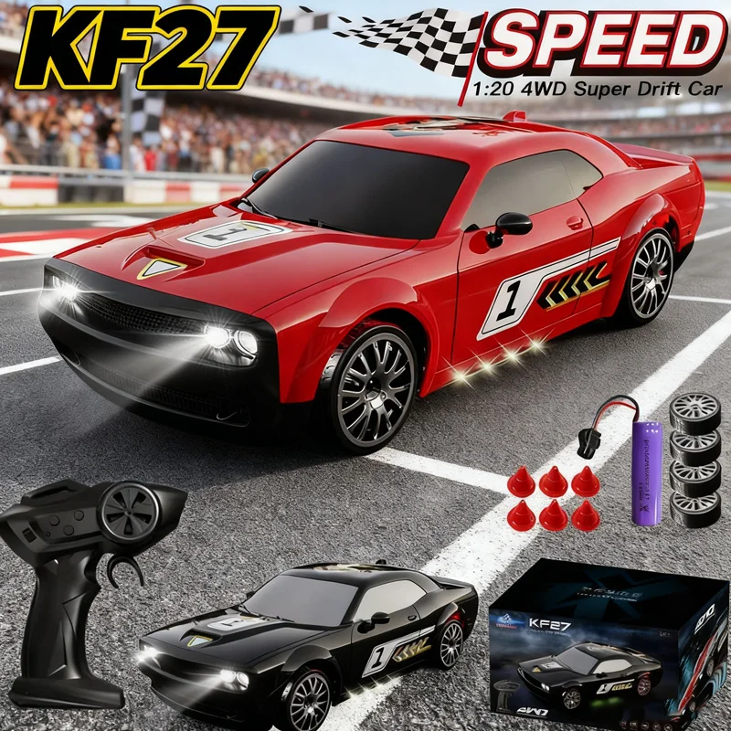 

KF27 1/20 High Speed RC Car 2.4G 4WD Remote Control Drift Vehicle Racing Car with LED Lights for Boys Competition Toy Gift
