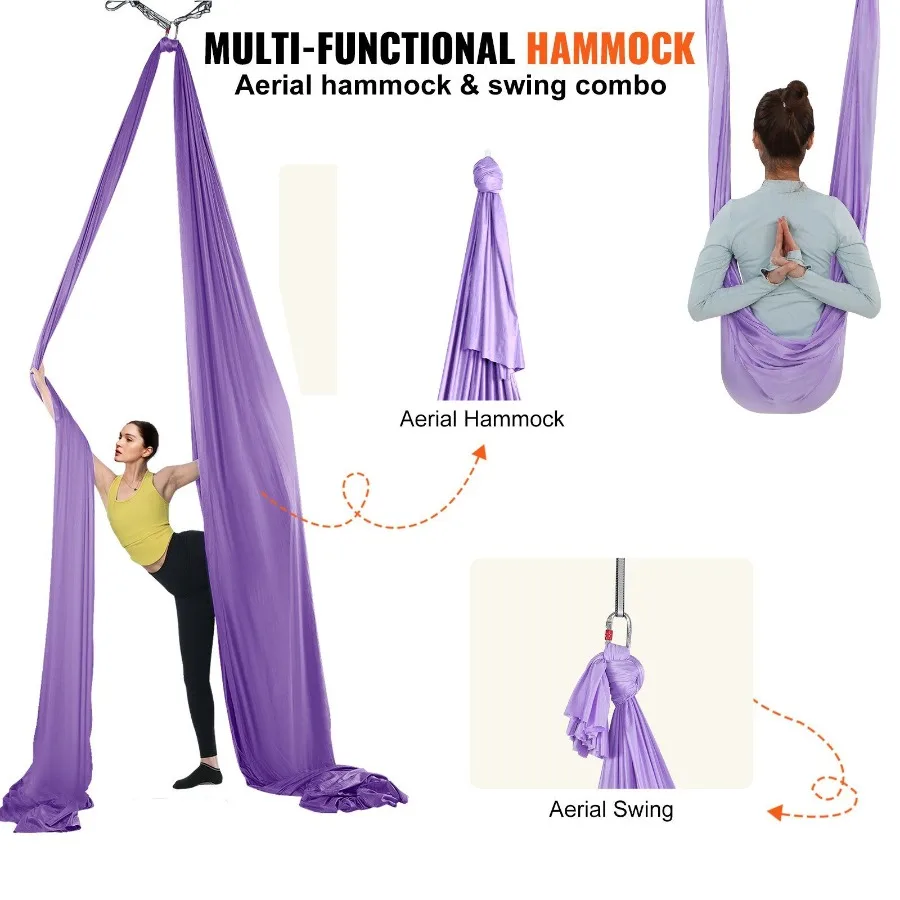 Hamaca aérea para Yoga, columpio, Kit de iniciación de Yoga de 4,4 yardas con tela de nailon de 100gsm, Hardware de aparejo completo y guía de fácil configuración Antig