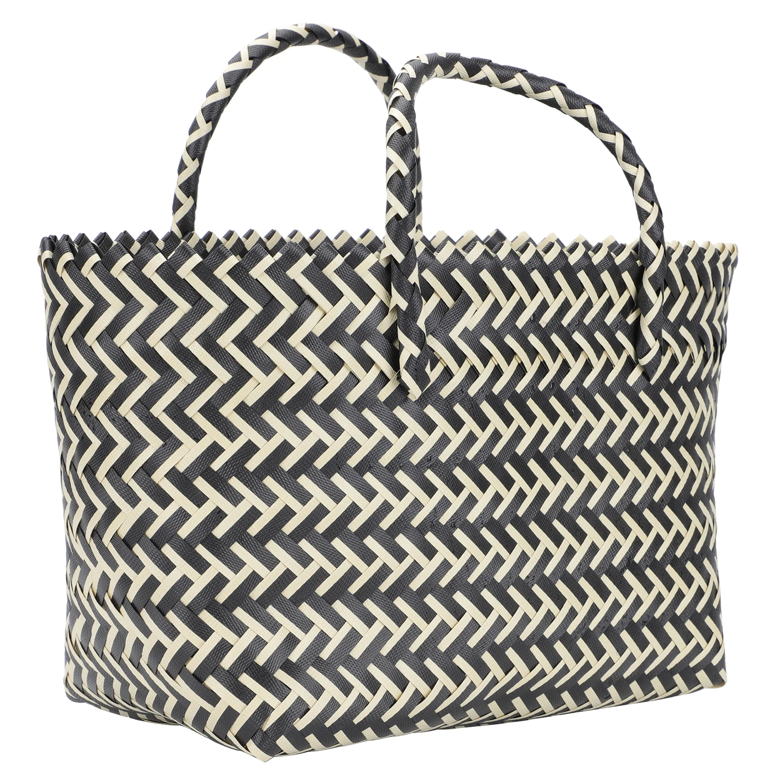 

Plastic Hand knitted Bag Women Fashionable Striped Casual Large Capacity Handwoven Beach Shopping Wallet Card Holder