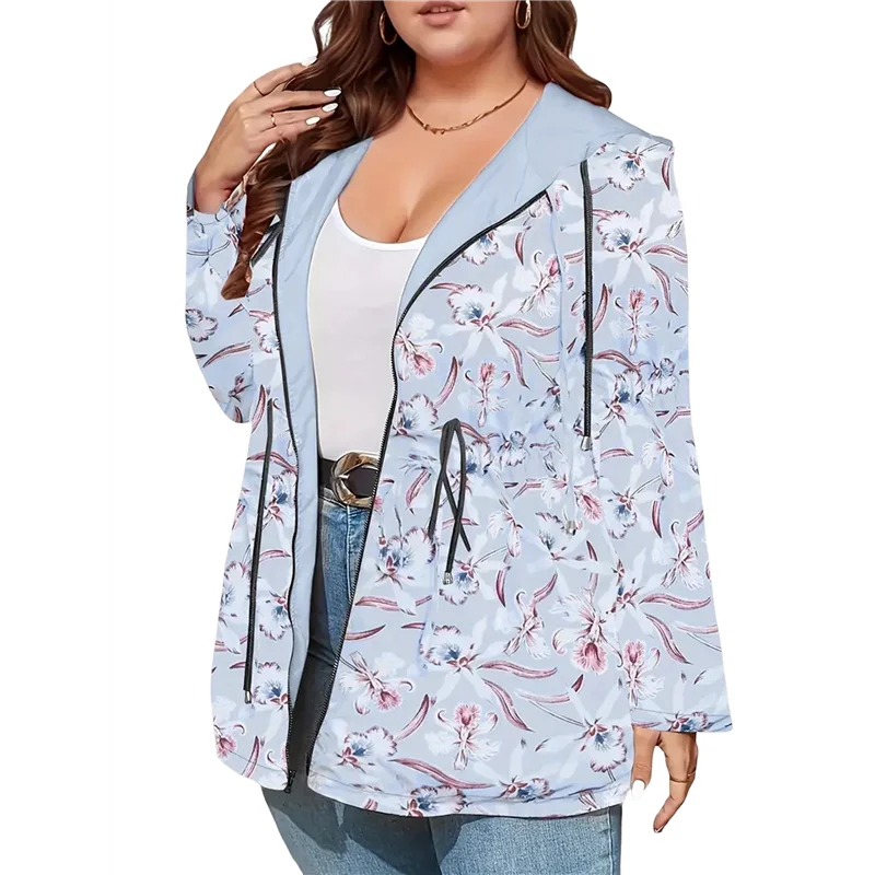 Women Reversible Light-Weight Hooded Zip-Up Long Sleeves Jacket Casual Windbreaker Outerwear Waterproof