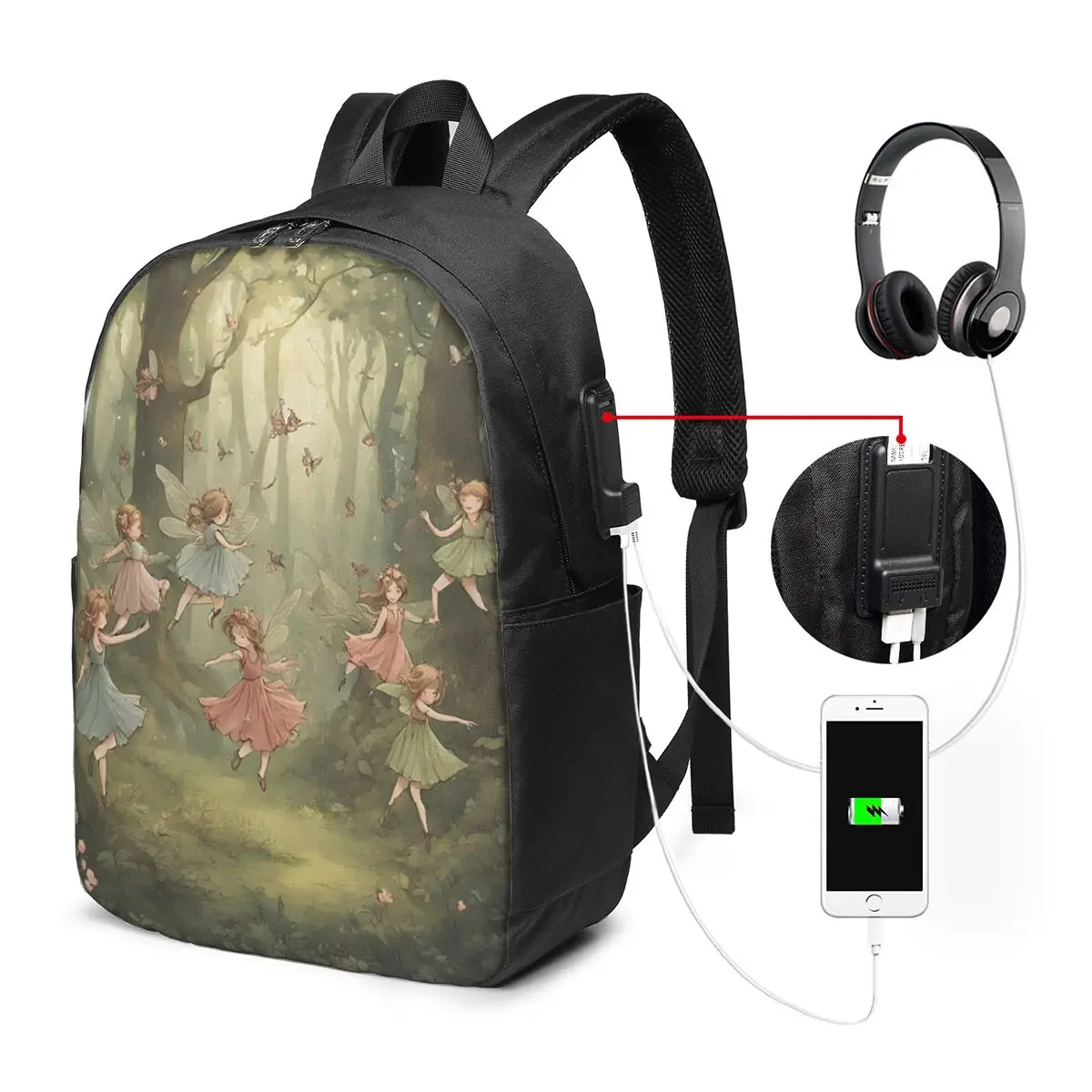 Cottagecore Flower Fairies Dancing Backpack Travel Notebook Bag Computer College Student School Bag Laptop Shoulder Bags