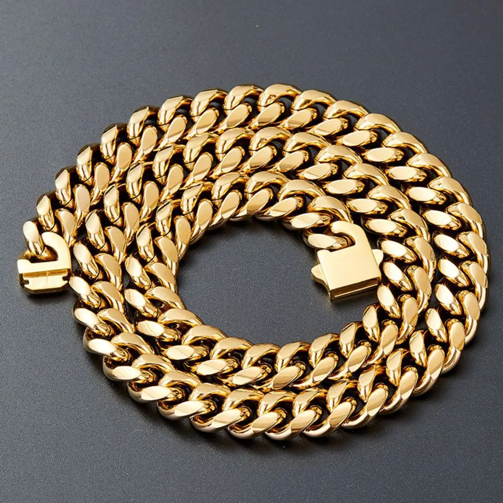 Stainless Steel Encrypted Cuban Necklace Personality Punk Fashion Men's Necklace Titanium Steel Electroplated 18K Gold Hip